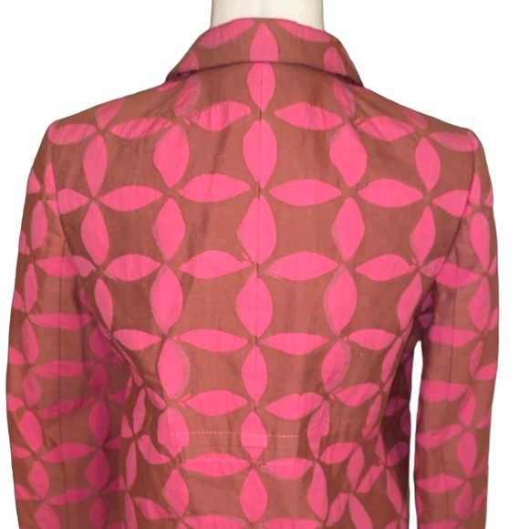 OOAK J. Crew Coral Pink Geometric Floral Jacquard Woven Cropped Blazer - 6 - Picture 6 of 11
